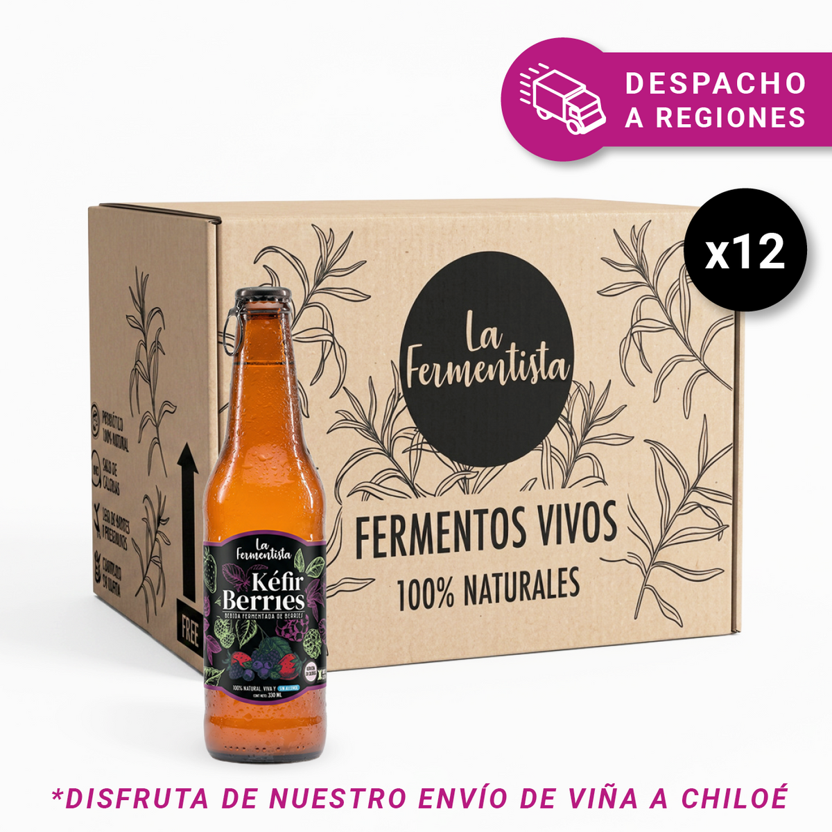 Bebida Aquakéfir Berries Pack 12 x 330 ml La Fermentista