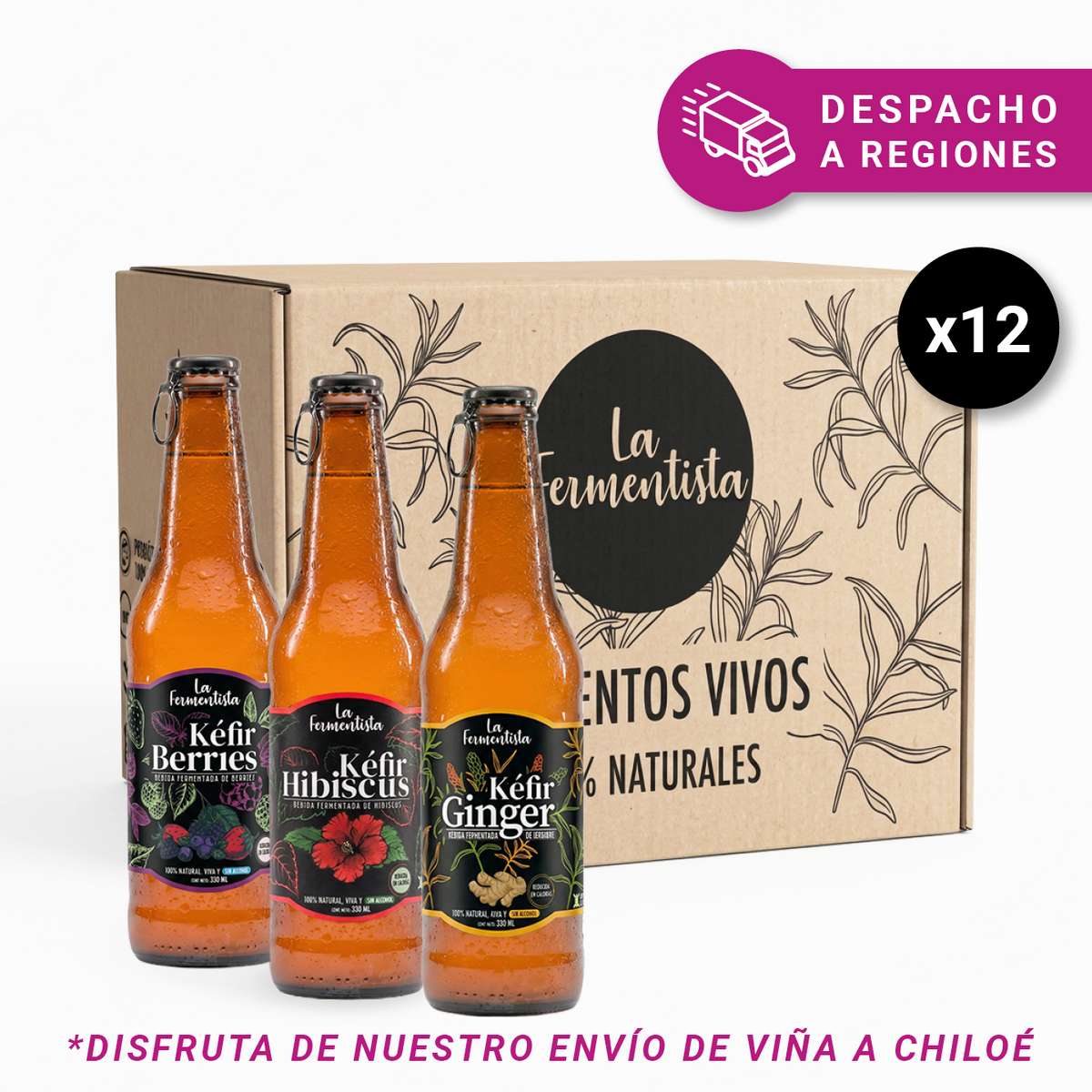 Bebida Aquakéfir Mix Pack 12 x 330 ml La Fermentista